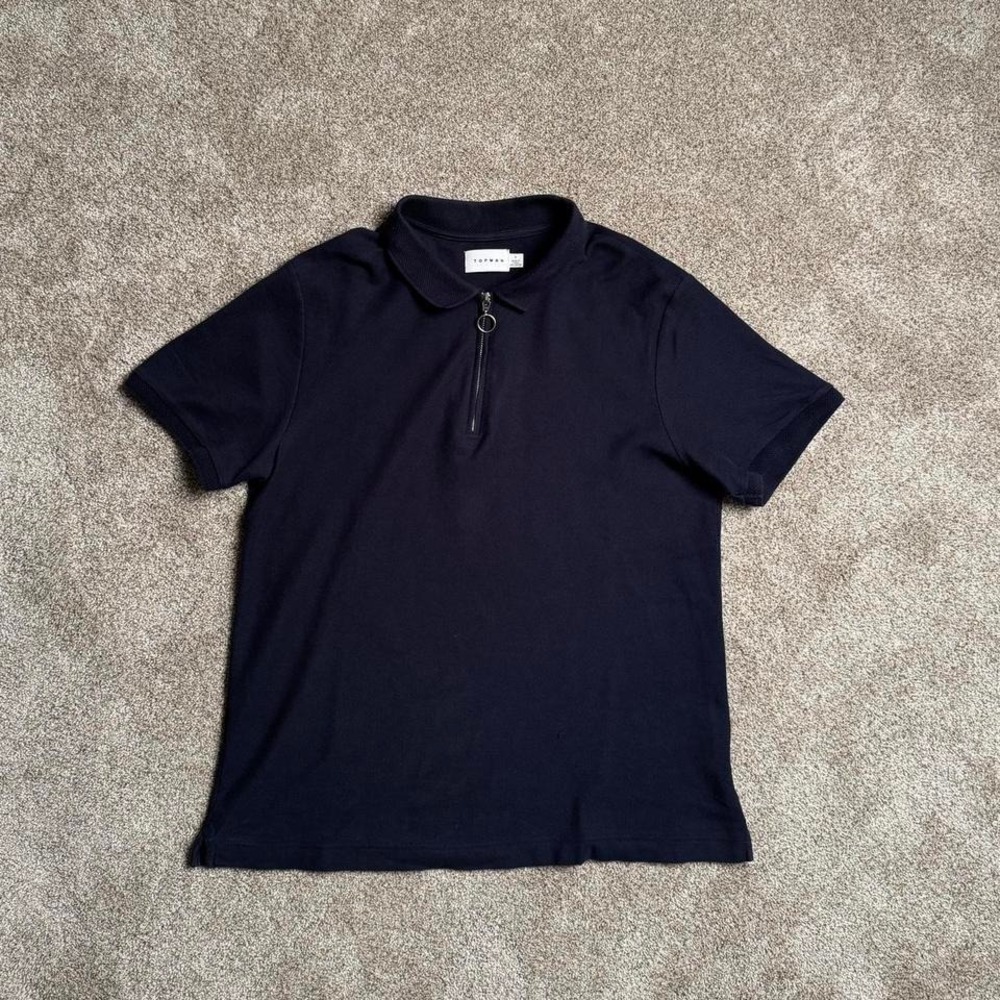 TOPMAN NAVY TWILL QUARTER ZIP POLO